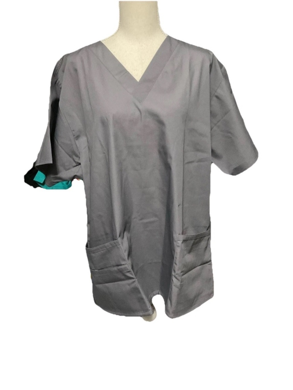 Wink womens Modern Fit Pewter Gray V-Neck Scrub 5 Pocket Top XL